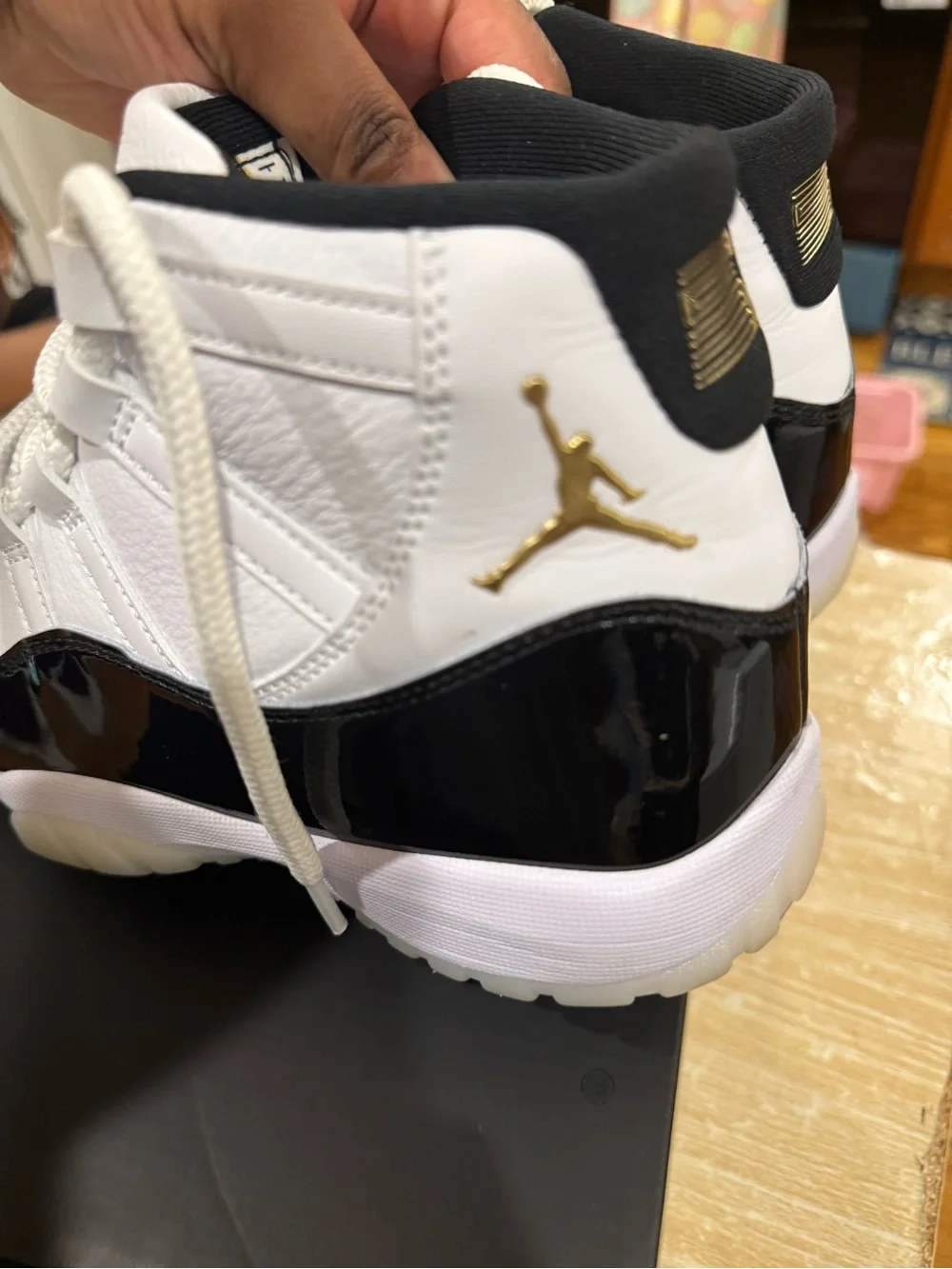 Jordan Retro 11 White Black with Gold Accent